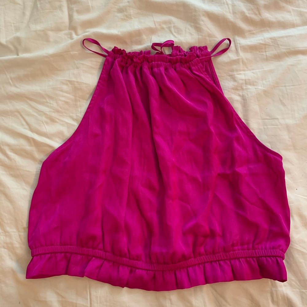 NWT Satin High Neck Cropped Halter Top